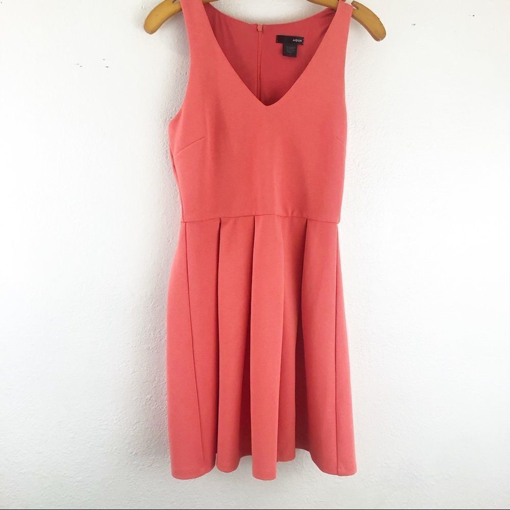 Aqua Pleaded v neck sleeveless orange dress size S
